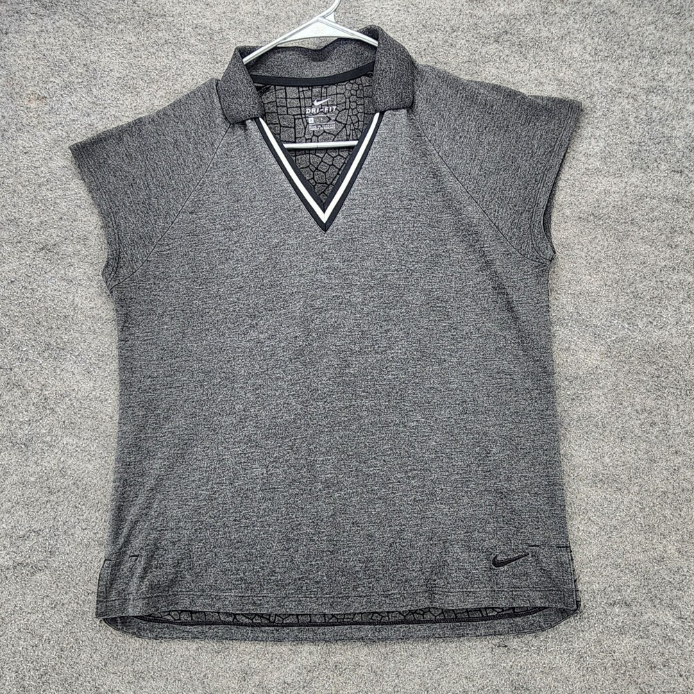 Nike Polo Shirt Womens Small Short Sleeve Gray V Neck